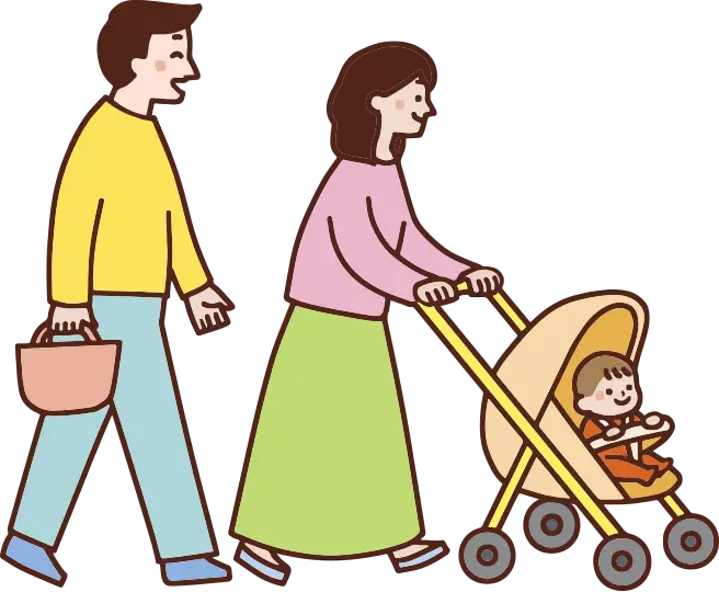 ベビーカーを引く親子