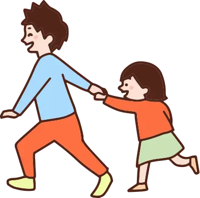 手をつなぎながら楽しく走る兄妹